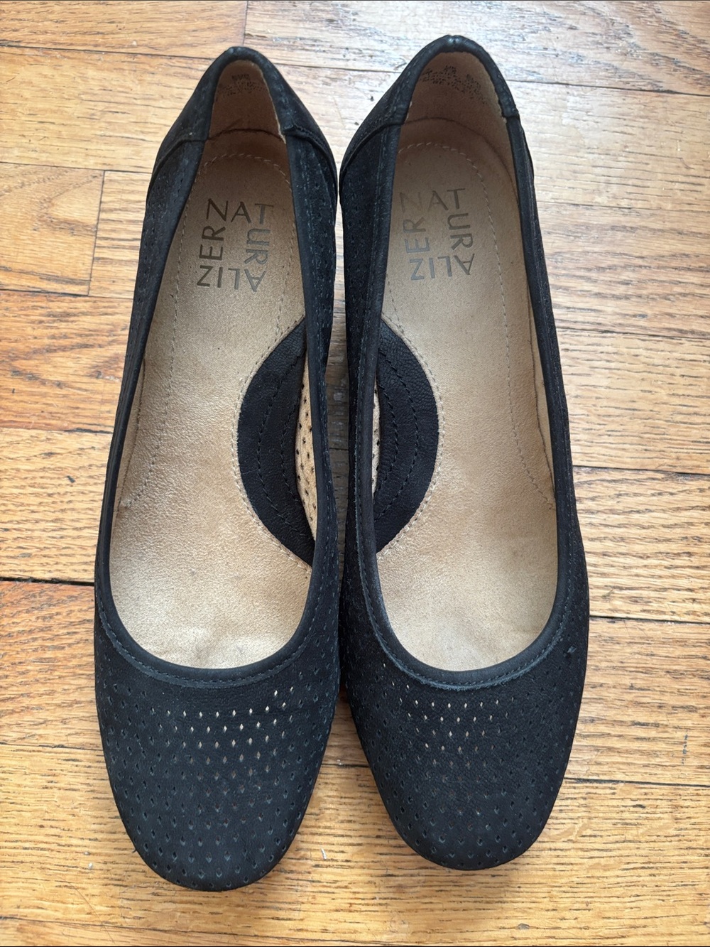 Naturalizer Black Perforated Slip-On Ballet Flats with Cushioned Insole